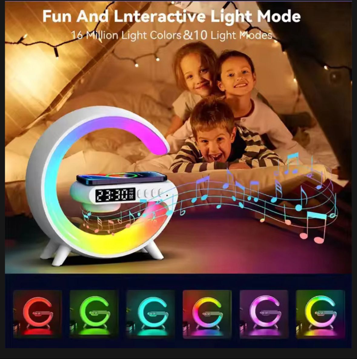 G63 Multifunction Bluetooth Speaker with Wireless Charger, RGB Desk Lamp & Table Clock