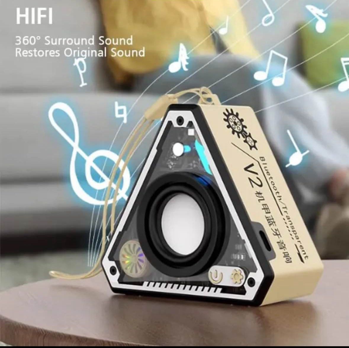 V2 Bluetooth Speaker with Transparent RGB LED Light & Heavy Bass
