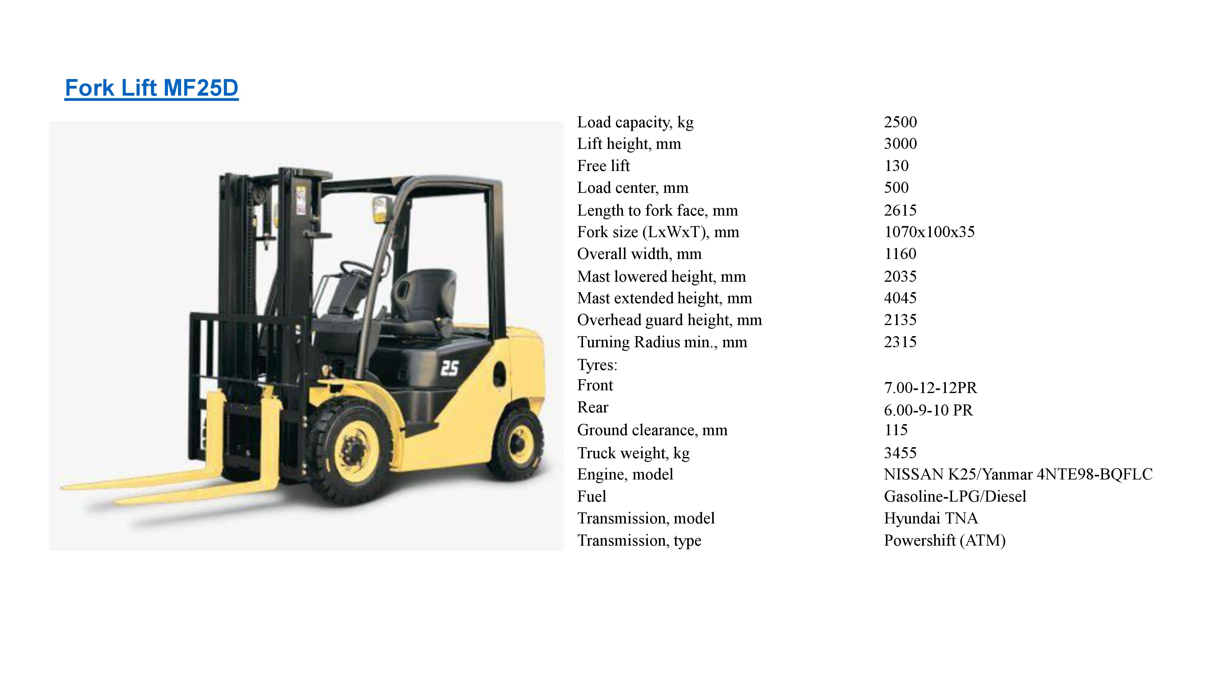 Fork lift, diesel, min. 4.0 t lifting capacity
