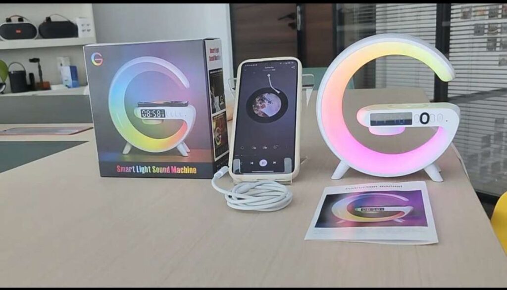 G63 Bluetooth Speaker Multi-function, Wireless Charger For Iphone, Desk Lamp With Wireless RGB light with table watch