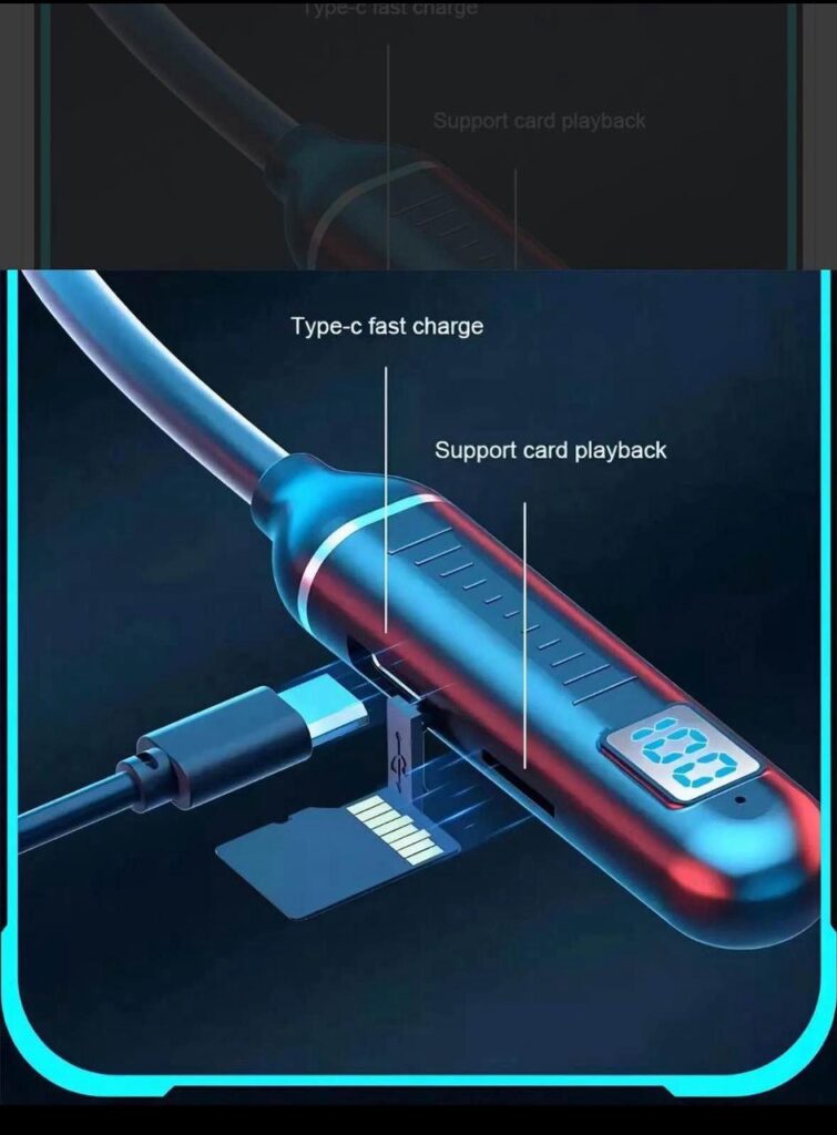 Neckband, Bluetooth Headphones with Digital Display in Ear, Wireless Earphones with Microphone Game Mode USB-C Fast Charging, for Workout Running Sport Work , with SD card port, CNB 06