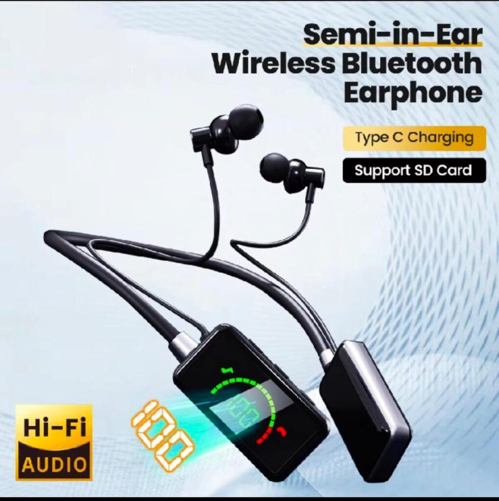 Neckband Bluetooth Headphones with Digital Display in Ear Wireless Earphones with Microphone Game Mode USB-C Fast Charging, for Workout Running Sport Work - CNB 05