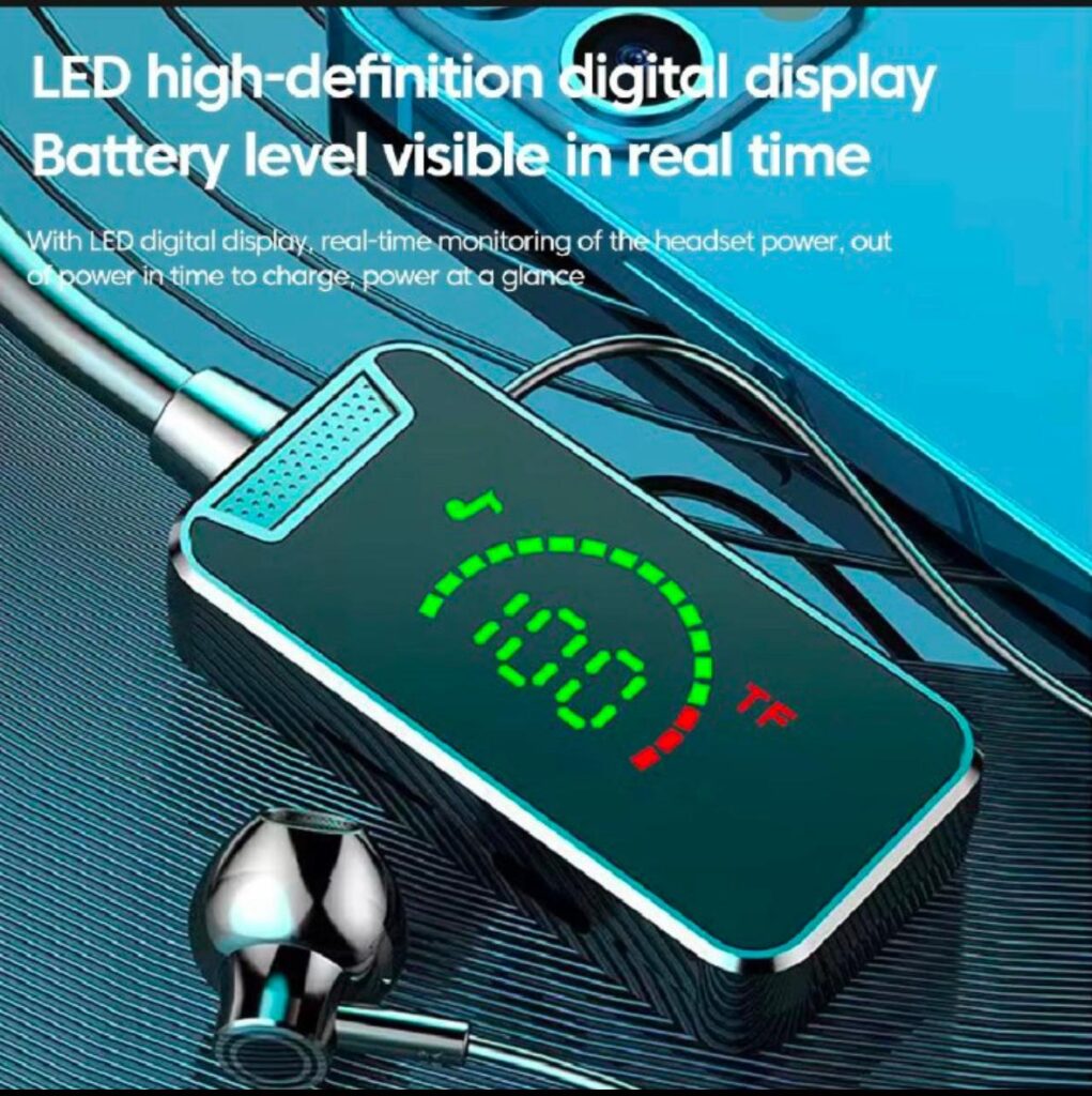 Neckband Bluetooth Headphones with Digital Display in Ear Wireless Earphones with Microphone Game Mode USB-C Fast Charging, for Workout Running Sport Work - CNB 05